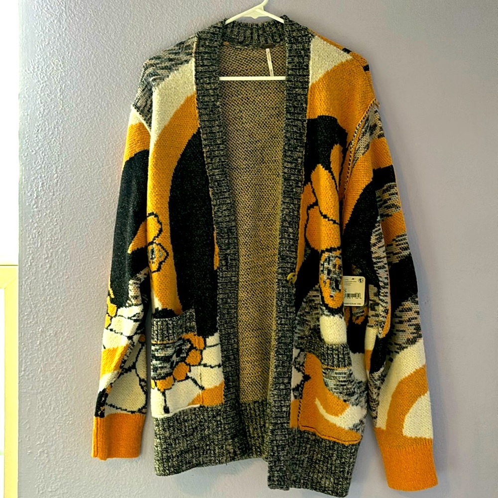 Free People Peach Petals Combo Knit Cardigan - Size Small - NWT Retail $228
